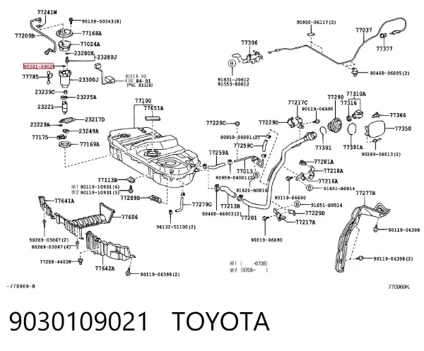 Sello de la bomba de combustible 9030109021 Toyota