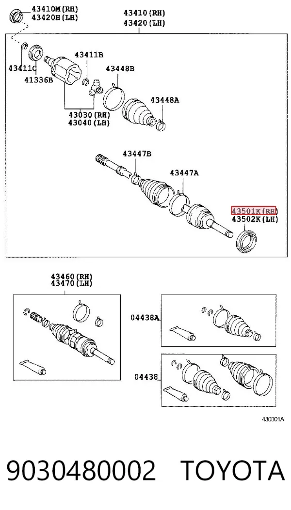Retén de cubo de rueda delantero 9030480002 Toyota