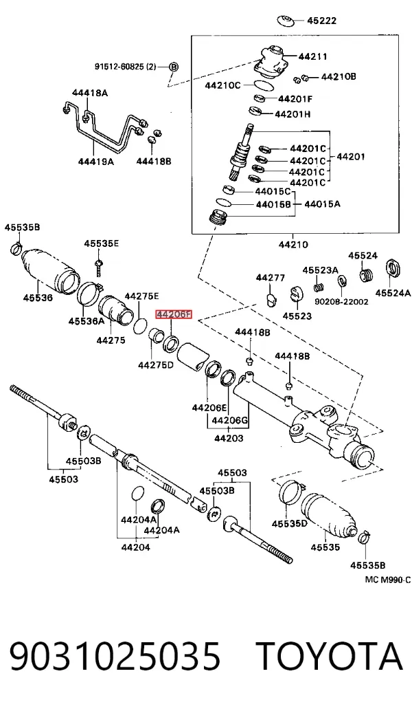 Retén de la cremallera de dirección 9031025035 Toyota