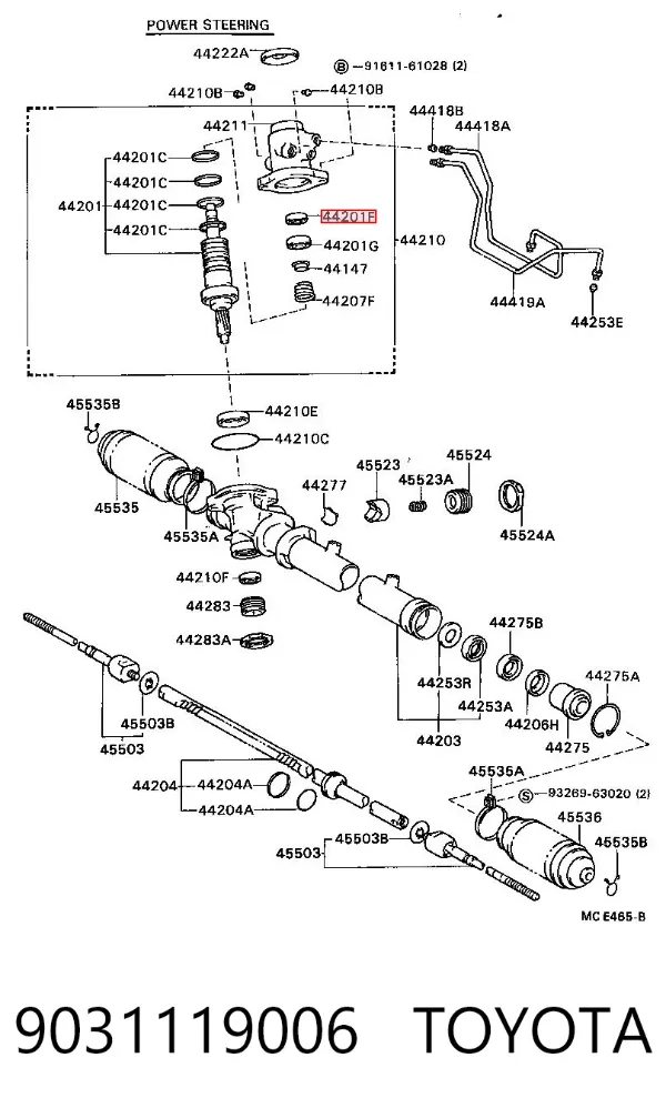 Retén de la cremallera de dirección 9031119006 Toyota