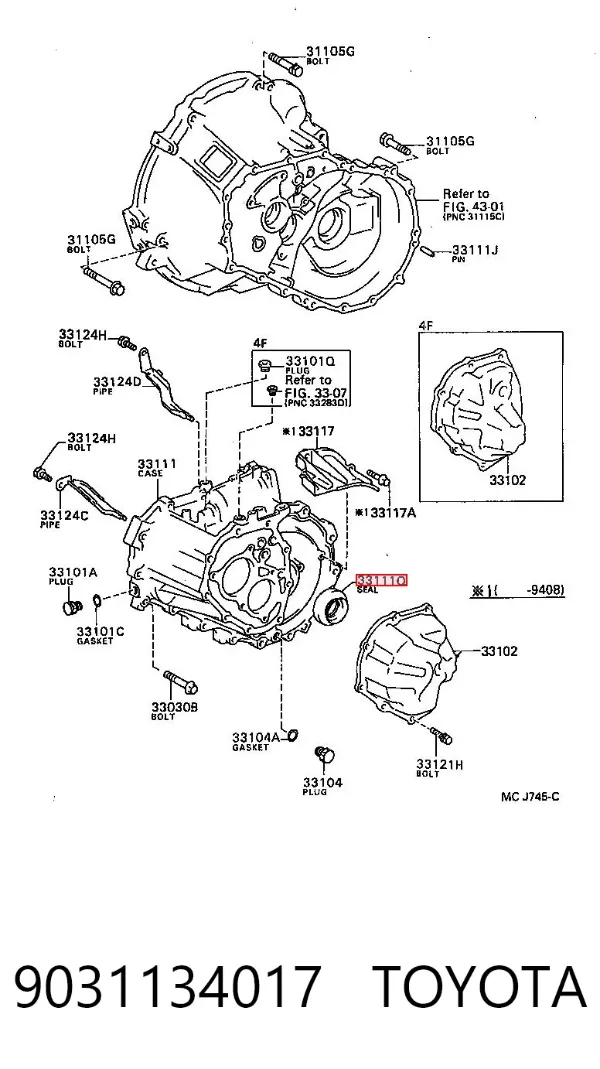 Retén del semieje delantero izquierdo 9031134017 Toyota