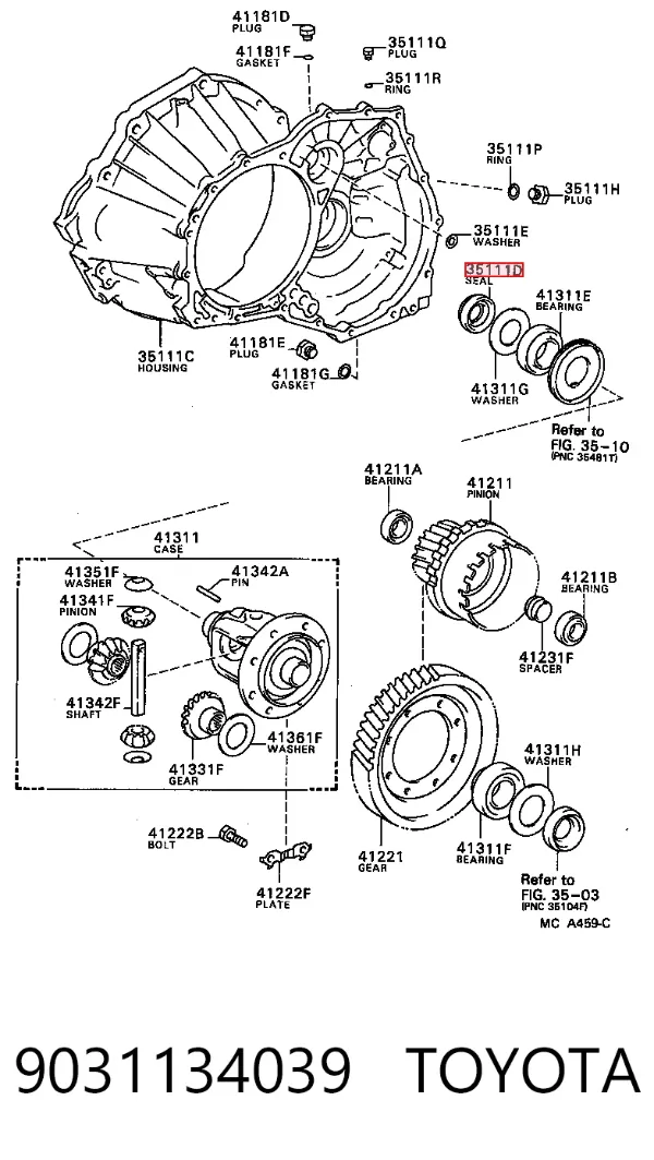 Retén del semieje delantero derecho 9031134039 Toyota