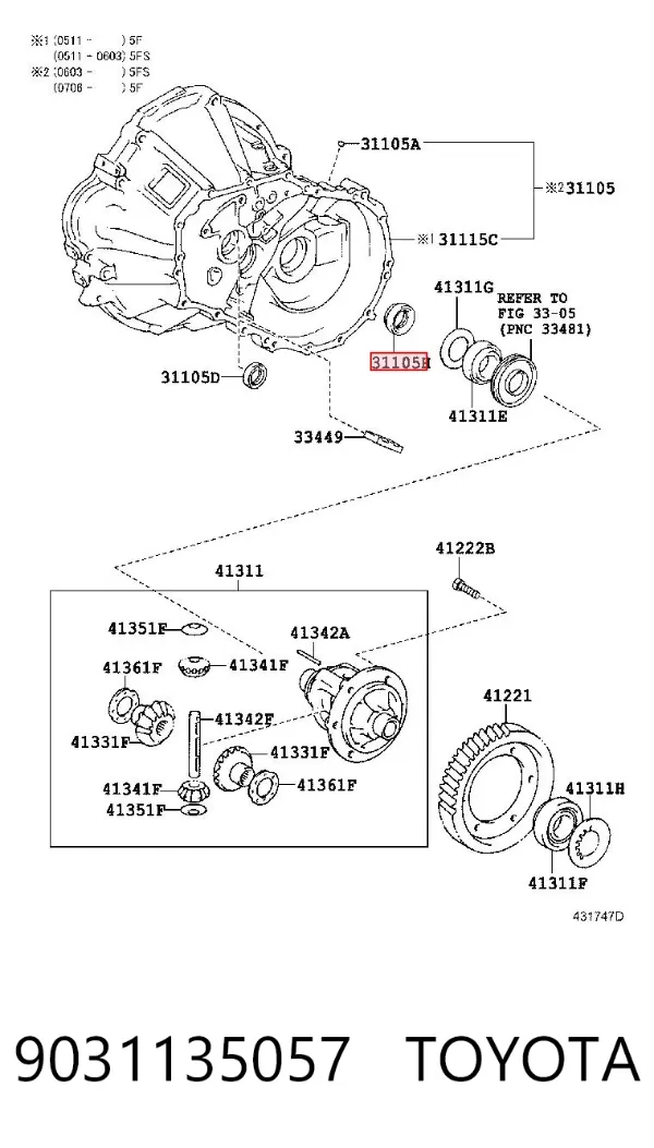 Retén del semieje delantero derecho 9031135057 Toyota