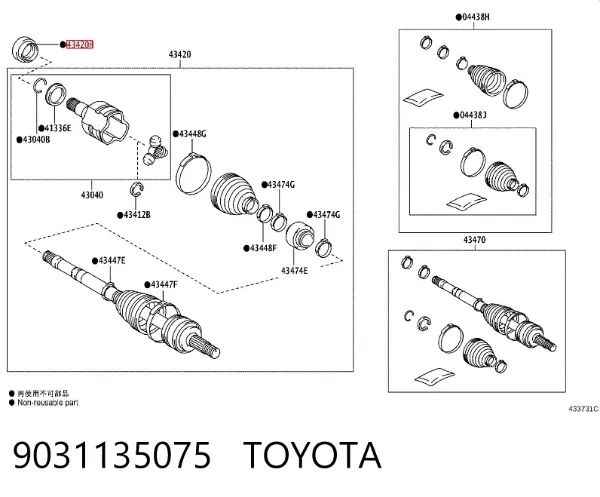 Retén del semieje delantero 9031135075 Toyota