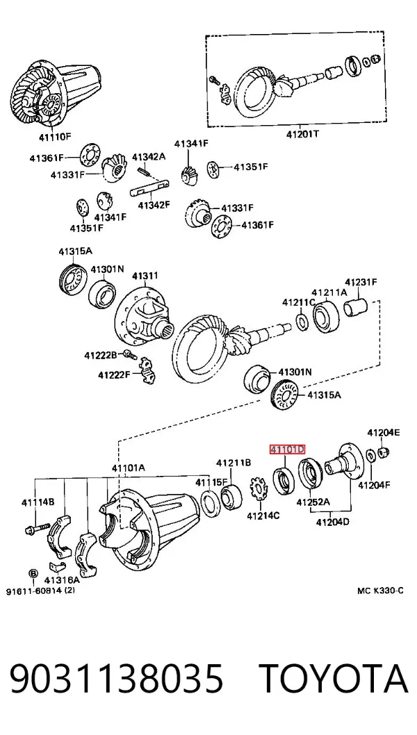 Retén del piñón del diferencial trasero 9031138035 Toyota