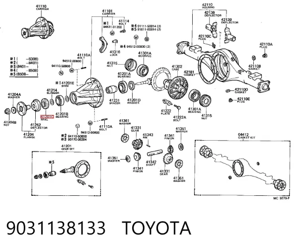 Retén del piñón del diferencial trasero 9031138133 Toyota