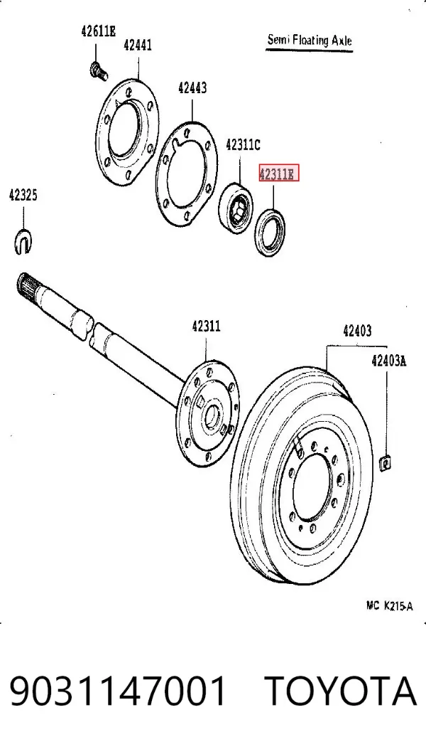 Retén exterior del semieje trasero 9031147001 Toyota