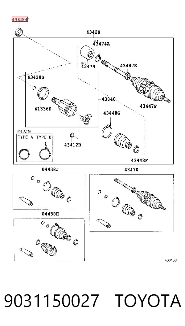 Sello de aceite de transmisión automática/caja de cambios (eje del piñón) 9031150027 Toyota