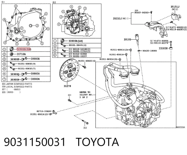 Retén del semieje delantero izquierdo 9031150031 Toyota