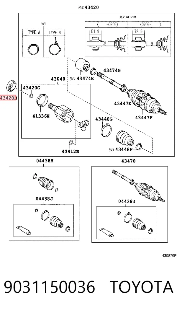 Retén del semieje delantero izquierdo 9031150036 Toyota