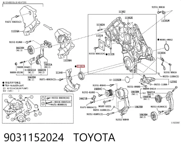 Retén de cigüeñal frontal 9031152024 Toyota