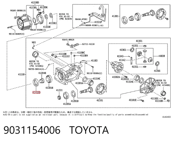 Retén del piñón del diferencial trasero 9031154006 Toyota