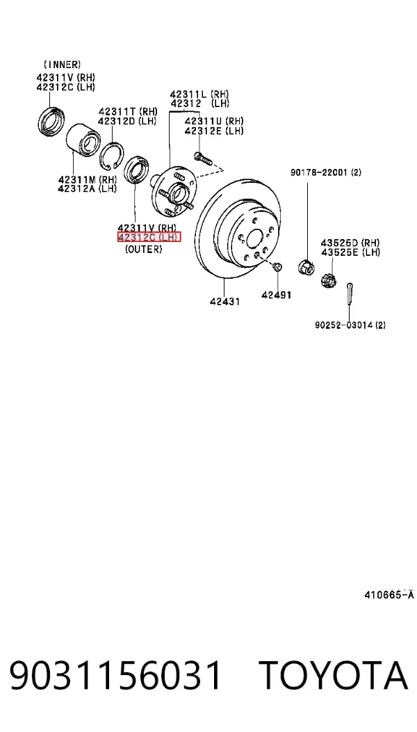 Retén interior del semieje trasero 9031156031 Toyota