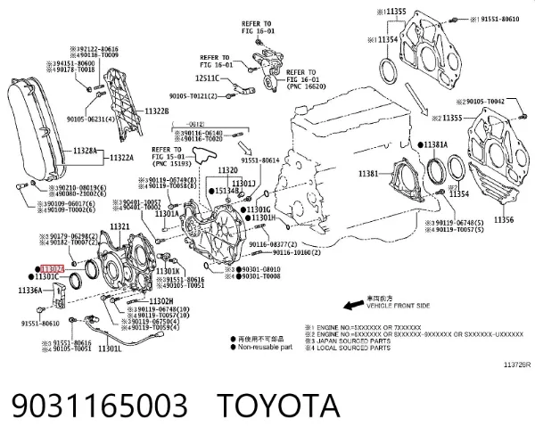 Retén de cigüeñal frontal 9031165003 Toyota
