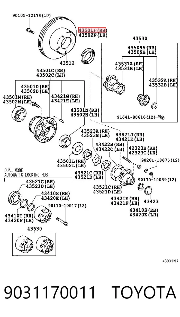 Retén de cubo de rueda delantero 9031170011 Toyota