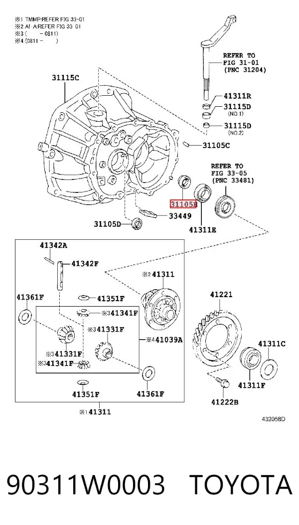 Retén del semieje delantero derecho 90311W0003 Toyota