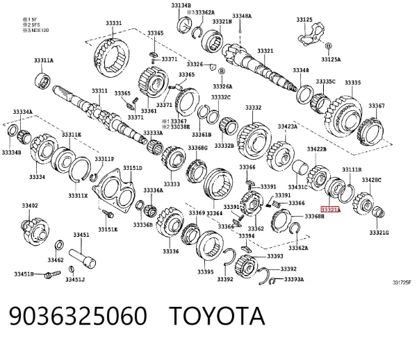 Cojinete del eje secundario de la caja de cambios 9036325060 Toyota