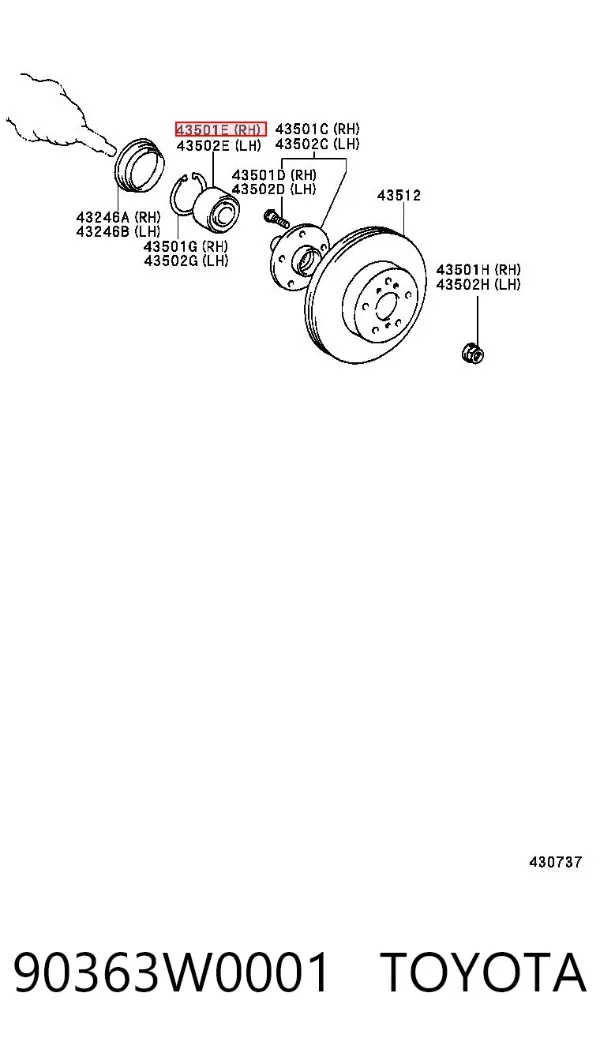 Cojinete de rueda delantero 90363W0001 Toyota