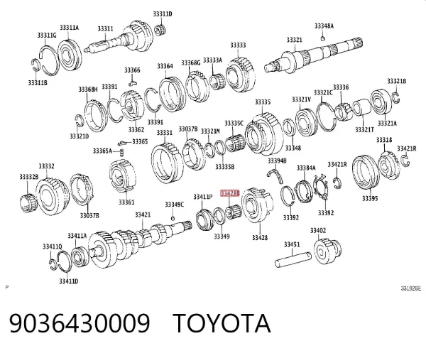 Rodamiento de piñón de quinta marcha de la caja de cambios 9036430009 Toyota