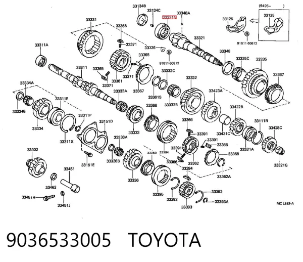 Cojinete del eje secundario de la caja de cambios 9036533005 Toyota