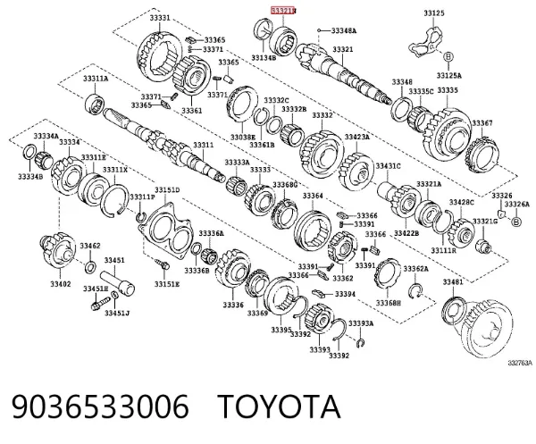 Cojinete del eje secundario de la caja de cambios 9036533006 Toyota