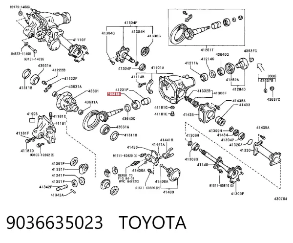 Rodamiento interior del piñón del diferencial trasero 9036635023 Toyota
