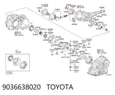 Cojinete del diferencial del eje delantero TOYOTA 9036638020