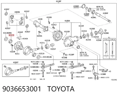 Cojinete del diferencial del eje delantero TOYOTA 9036653001