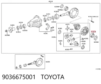 Cojinete del diferencial del eje trasero TOYOTA 9036675001