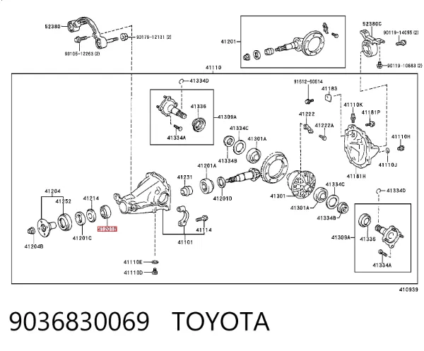 Rodamiento exterior del piñón del eje trasero 9036830069 Toyota