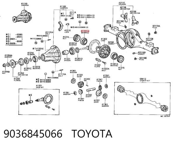 Cojinete interior del semieje trasero 9036845066 Toyota