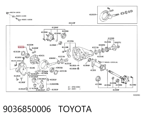 Cojinete del diferencial del eje delantero 9036850006 Toyota