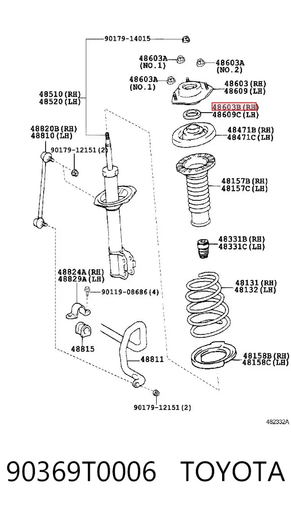 Rodamiento de soporte del amortiguador delantero 90369T0006 Toyota