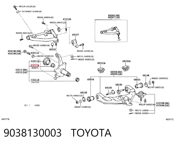 Buje del muñón de dirección delantero 9038130003 Toyota