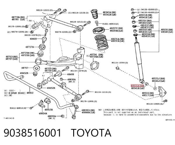 Silentblock amortiguador trasero 9038516001 Toyota