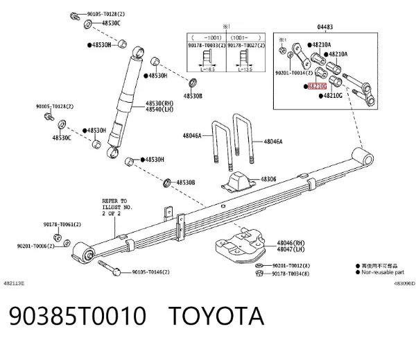 Buje trasero de ballesta trasera 90385T0010 Toyota
