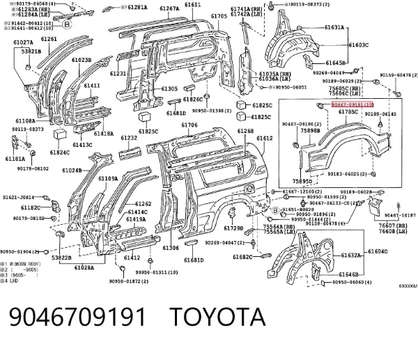 Clip del ensanche del guardabarros 9046709191 Toyota