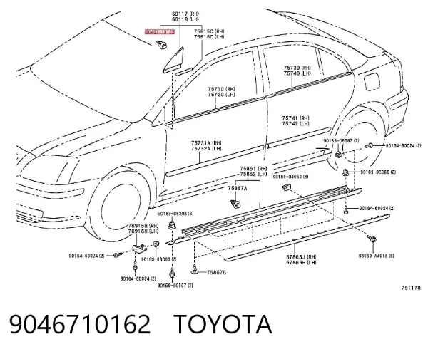 Clip del aislante del capó 9046710162 Toyota