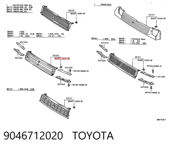 Clip de fijación de la rejilla del radiador al panel 9046712020 Toyota