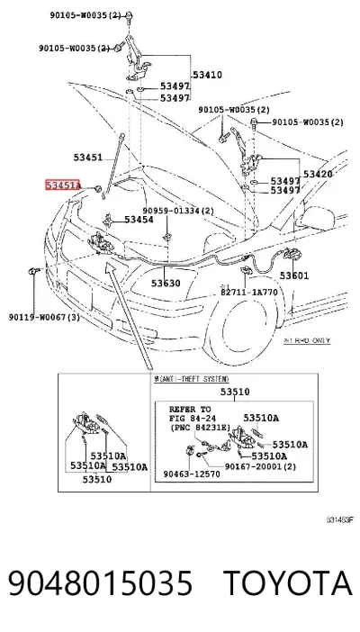 Fijador del soporte del capó TOYOTA 9048015035