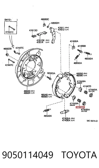 Muelle de las zapatas de freno traseras de tambor TOYOTA 9050114049