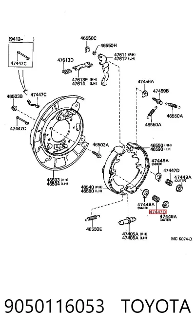 Juego de reparación del freno de estacionamiento TOYOTA 9050116053