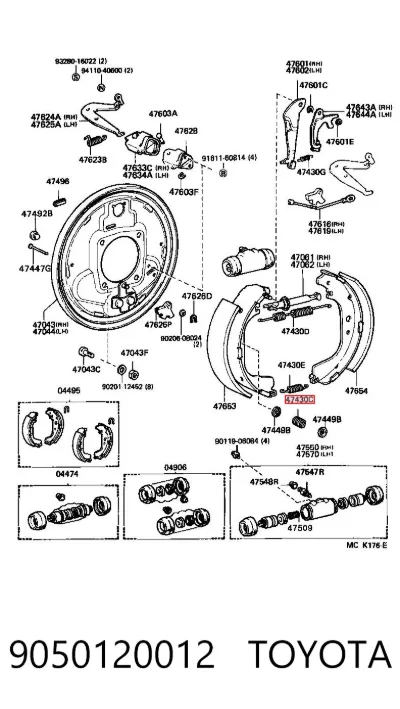 Muelle de las zapatas de freno traseras de tambor TOYOTA 9050120012