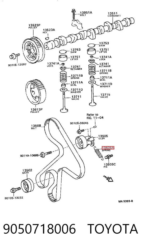 Muelle del rodillo tensor de la correa de distribución 9050718006 Toyota