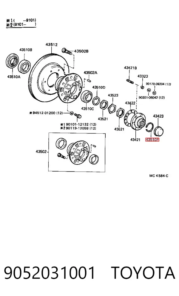Anillo de retención del cojinete de la rueda delantera 9052031001 Toyota