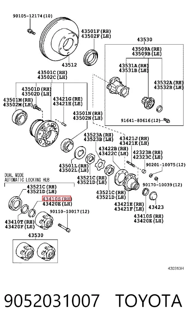 Anillo de retención del rodamiento del semieje trasero 9052031007 Toyota