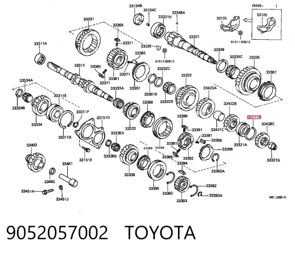 Anillo de retención del rodamiento del semieje trasero 9052057002 Toyota