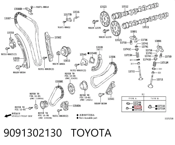 Retén de válvula de admisión 9091302130 Toyota