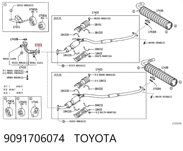 Anillo de la tubería de admisión del silenciador 9091706074 Toyota