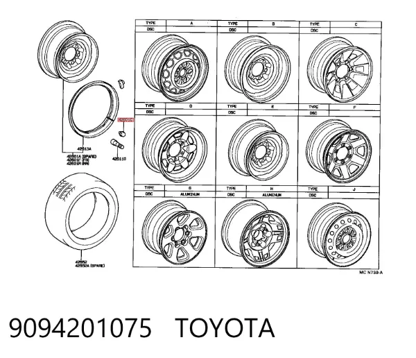 Tuercas de rueda 9094201075 Toyota
